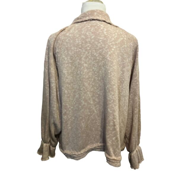 FP Beach Free People Mara Cardi •M• Terry Taupe Pink Puff Sleeve Tassel Jacket - Picture 7 of 15